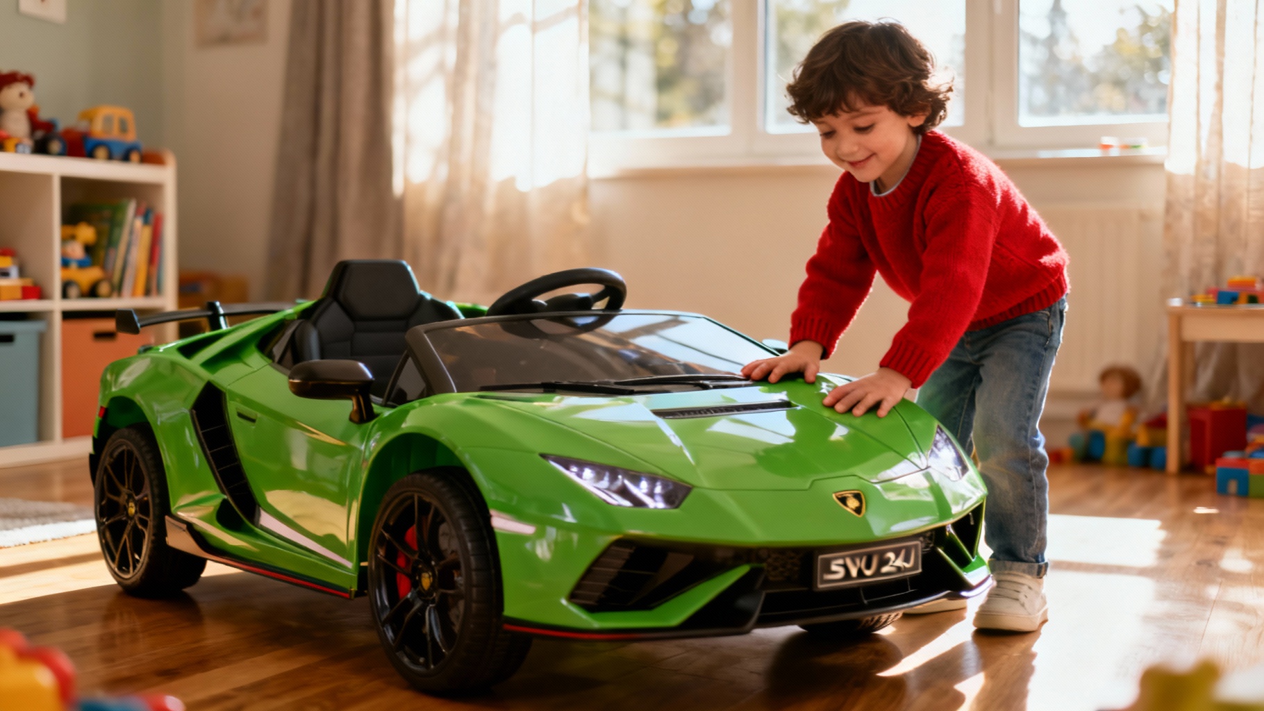 Découvrez la lamborghini SVJ 24V verte pour enfants