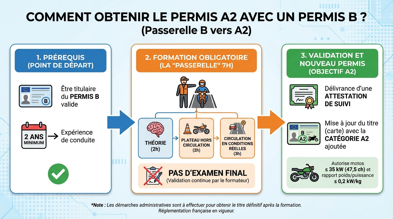 Comment obtenir le permis A2 avec un permis b ? 1 Conditions pour passer le permis A2 avec un permis B