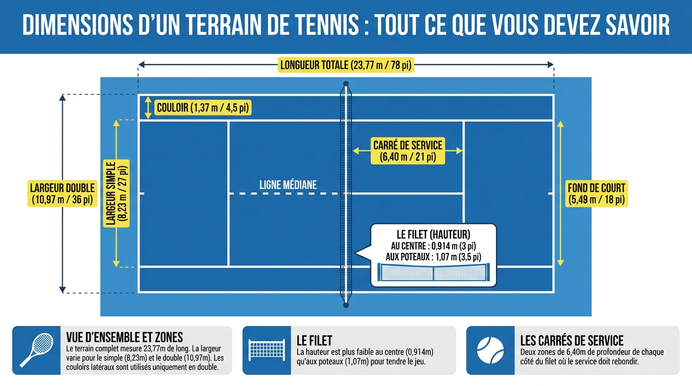 Dimensions d'un terrain de tennis : tout ce que vous devez savoir 1 Variations possibles des dimensions
