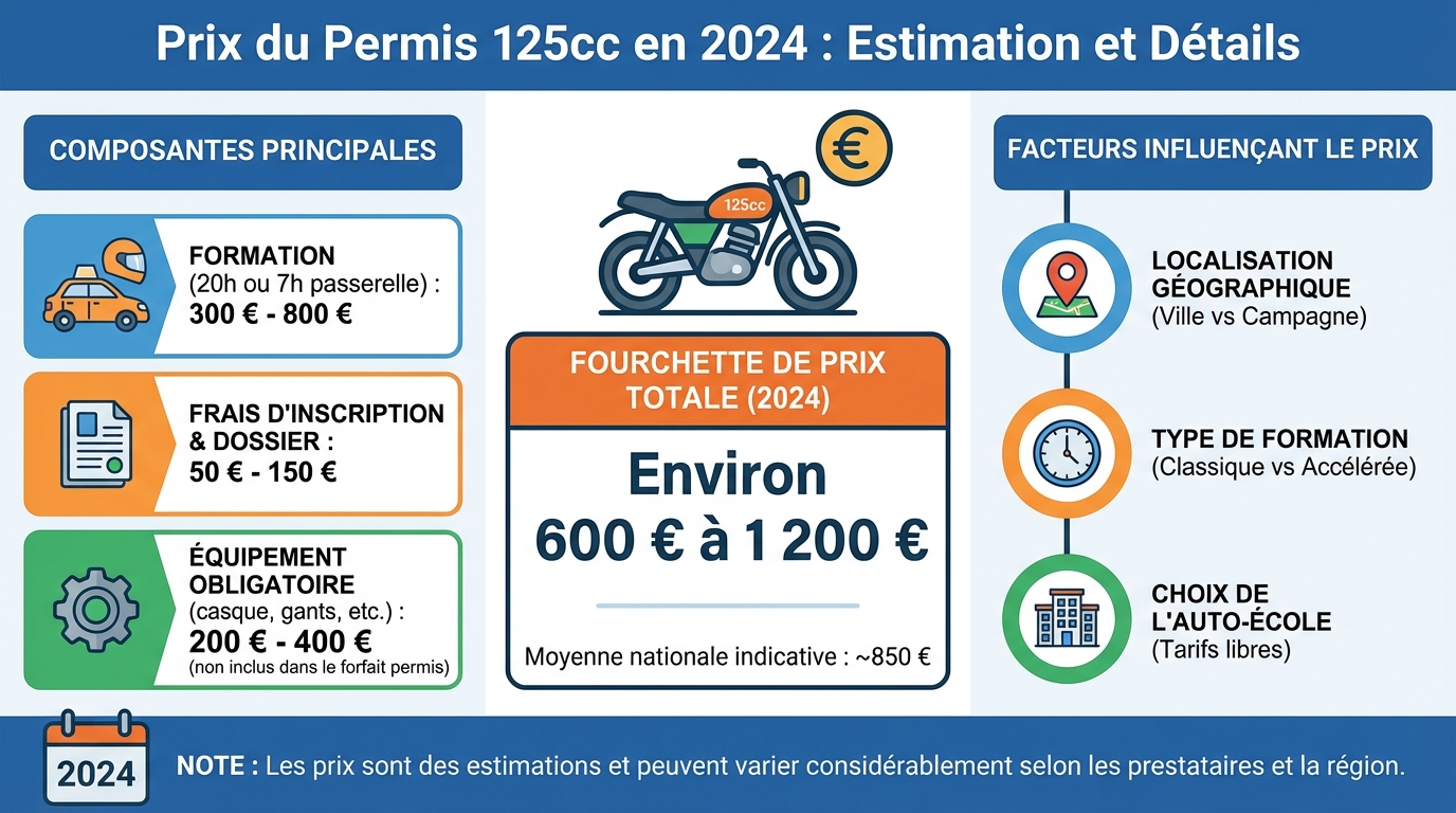 Quel est le prix du permis 125cc en 2024 ? 1 Prix moyen du permis 125cc