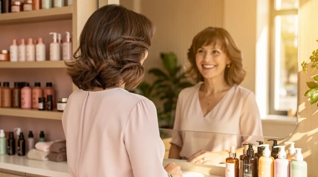 Coupe cheveux mi-long dégradé effilé avec frange à 50 ans : le secret pour rajeunir